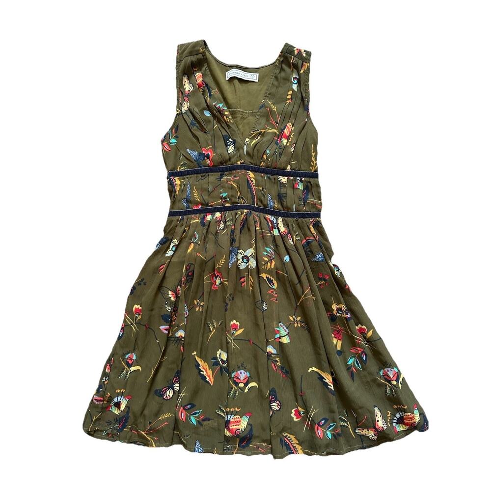 Abercrombie & Fitch Dress XS Green Floral Butterfly Empire Waist Cottagecore